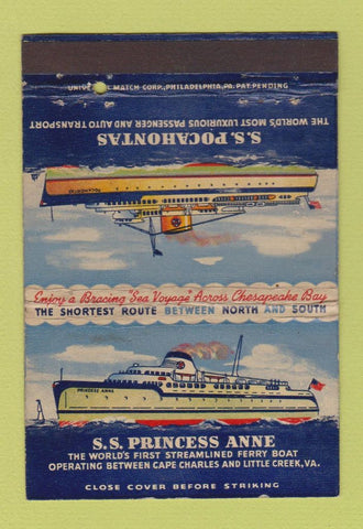 Matchbook Cover - SS Princess Anne Pocahontas ship WEAR 40 Strike