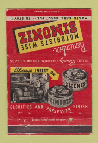 Matchbook Cover - Simoniz Car Polish Finish WEAR 40 Strike