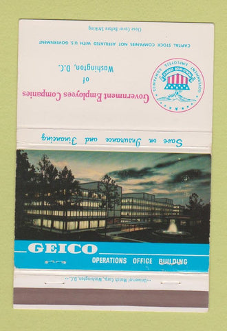 Matchbook Cover - Geico Insurance Washington DC 40 Strike