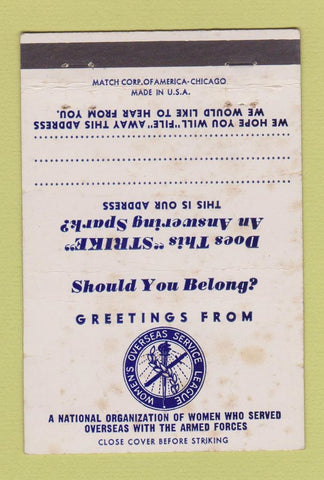 Matchbook Cover - Women's Overseas Service League STAINED 40 Strike