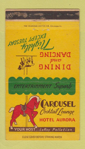 Matchbook Cover - Hotel Aurora Carousel Aurora IL WEAR 36 Strike