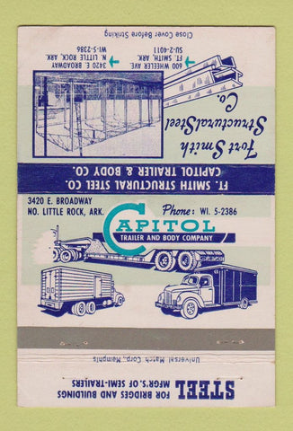 Matchbook Cover - Capitol Trailer Body Fort Smith AR Steel Little Rock 40 Strike