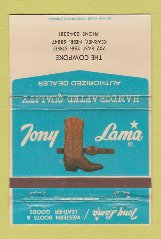 Matchbook Cover - Tony Lama Cowboy Boots Cowpoke Kearney NE WEAR 40 Strike