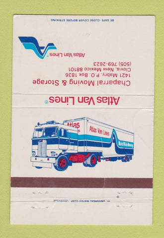 Matchbook Cover - Atlas Van Lines Trucking Clovis NM WEAR 40 Strike