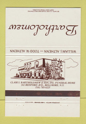 Matchbook Cover - Bartholomew Funeral Home Bellmore NY 40 Strike