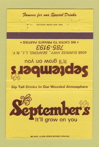 Matchbook Cover - September's Restaurant Seaford LI NY 40 Strike