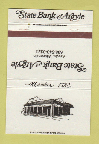 Matchbook Cover - State Bank of Argyle WI 40 Strike