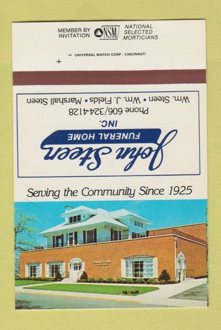 Matchbook Cover - John Steen Funeral Home Ashland KY SAMPLE #1 40 Strike
