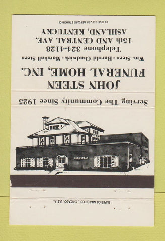 Matchbook Cover - John Steen Funeral Home Ashland KY #2 40 Strike