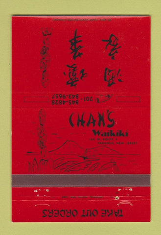 Matchbook Cover - Chan's Waikiki Paramus NJ Tiki 40 Strike