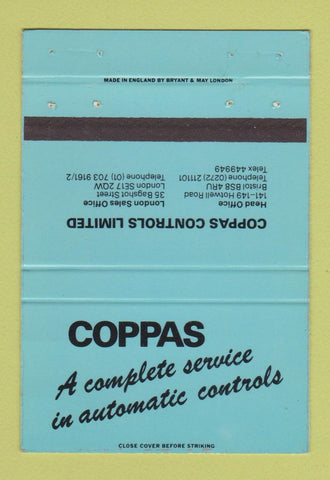 Matchbook Cover - Coppas Controls London UK Bristol England 40 Strike