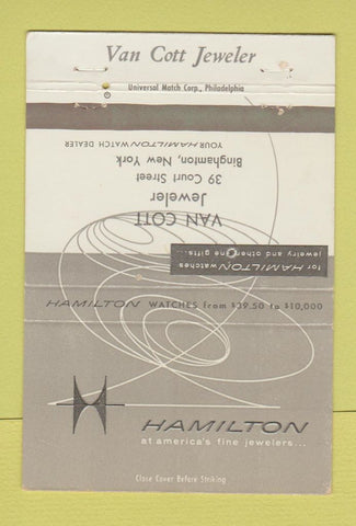 Matchbook Cover - Hamilton Watches Van Cott Binghamton NY 40 Strike