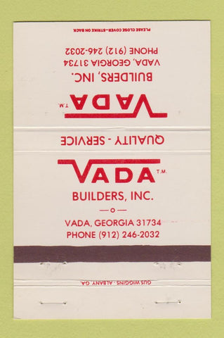 Matchbook Cover - Vada Builders Vada GA 40 Strike