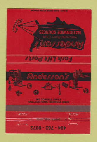 Matchbook Cover - Anderson's Fork Lift Parts College Park GA 40 Strike