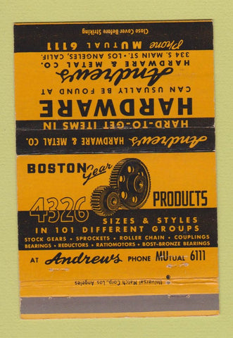 Matchbook Cover - Andrews Hardware Los Angeles CA 40 Strike