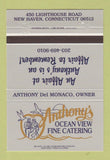 Matchbook Cover - Anthony's Ocean View Catering New Haven CT 40 Strike
