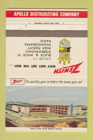 Matchbook Cover - Zenith TV Radio Apollo Cranford NJ 40 Strike