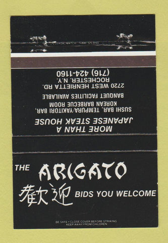 Matchbook Cover - Arigato Japanese Steak House Rochester NY 40 Strike