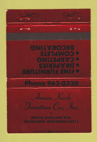 Matchbook Cover - Armin Koch Furniture Milwaukee WI RED 40 Strike
