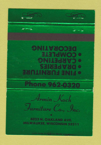Matchbook Cover - Armin Koch Furniture Milwaukee WI GREEN 40 Strike