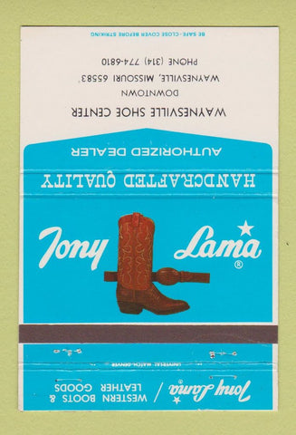 Matchbook Cover - Tony Lama Cowboy Boots Waynesville MO 40 Strike