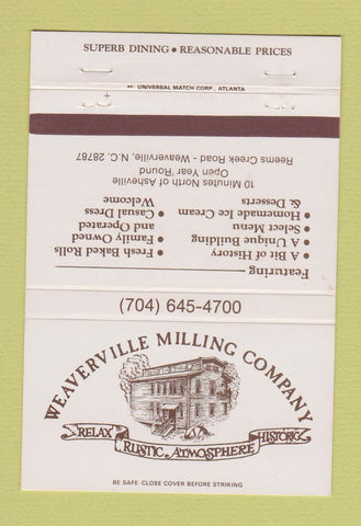 Matchbook Cover Weaverville Milling Company Restaurant Weaverville NC 40 Strike
