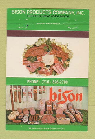 Matchbook Cover - Bison Products Meat Buffalo NY 40 Strike