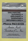 Matchbook Cover - Armin Koch Furniture Milwaukee WI SILVER 40 Strike
