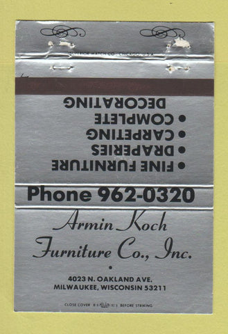 Matchbook Cover - Armin Koch Furniture Milwaukee WI SILVER 40 Strike
