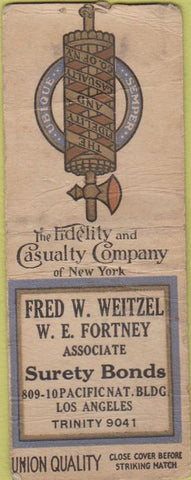 Matchbook Cover - Weitzel Bonds Los Angeles CA Union Quality BOBTAIL WORN