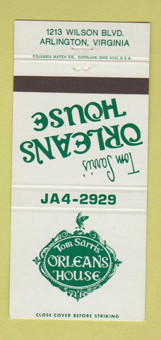 Matchbook Cover - Tom Sarris' Orleans House Arlington VA 30 Strike