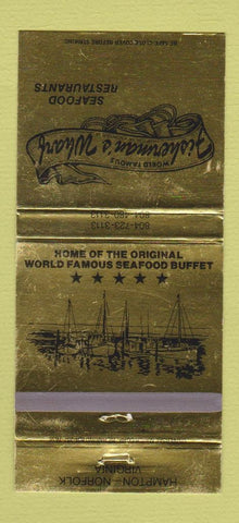 Matchbook Cover - Fisherman's Wharf Seafood Hampton Norfolk VA 30 Strike