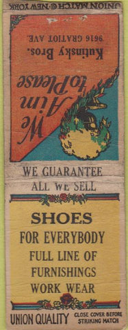 Matchbook Cover - Kutinsky Bros Work Clothes Detroit? Union Quality BOBTAIL WORN