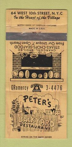 Matchbook Cover - Peter's Backyard Restaurant New York City WEAR 30 Strike