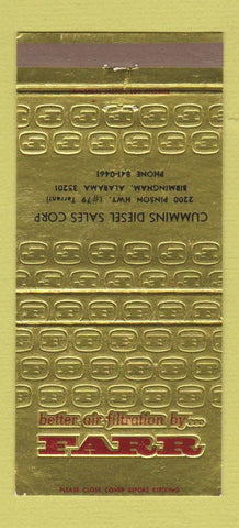 Matchbook Cover - Farr Cummins Diesel Sales Birmingham AL 30 Strike