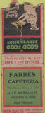 Matchbook Cover - Farres Cafeteria Cincinnati OH Union Quality BOBTAIL POOR