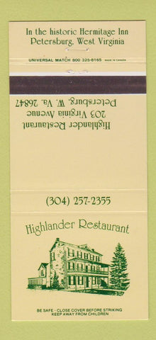 Matchbook Cover - Highlander Restaurant Petersburg WV 30 Strike