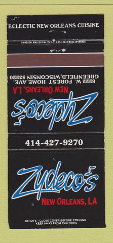 Matchbook Cover - Zydeco's New Orleans LA Greenfield WI 30 Strike