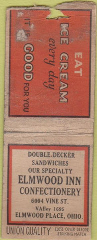 Matchbook Cover - Elmwood Inn Elmwood Place OH Union Quality BOBTAIL POOR