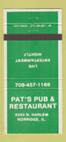 Matchbook Cover - Pat's Pub Restaurant Norridge IL 30 Strike