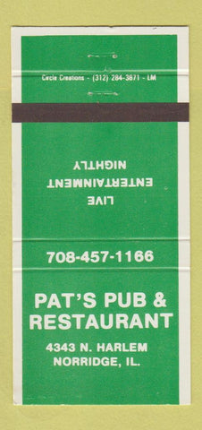 Matchbook Cover - Pat's Pub Restaurant Norridge IL 30 Strike