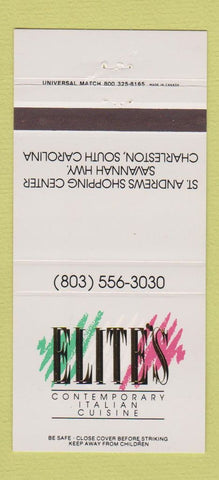 Matchbook Cover - Elite's Italian Restaurant Charleston SC 30 Strike