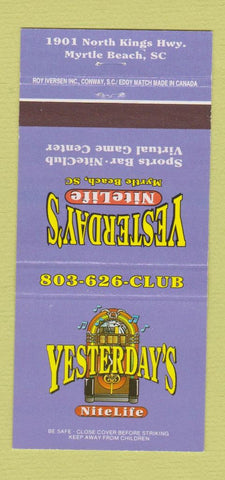 Matchbook Cover - Yesterday's Nite Life Myrtle Beach SC 30 Strike