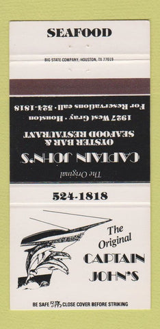 Matchbook Cover - Captain John's Restaurant Houston TX 30 Strike
