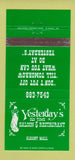 Matchbook Cover - Yesterday's Saloon Restaurant Albany GA 30 Strike