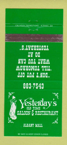Matchbook Cover - Yesterday's Saloon Restaurant Albany GA 30 Strike