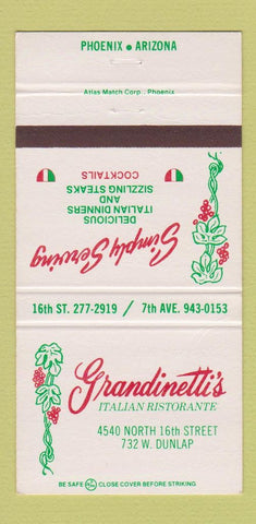 Matchbook Cover - Grandinetti's Italian Restaurant Phoenix AZ 30 Strike