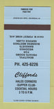 Matchbook Cover - Cliffords Supper Club Hales Corners WI 30 Strike