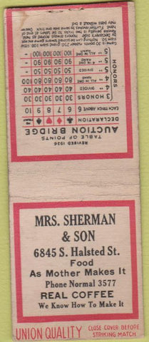 Matchbook Cover - Sherman  and  Son Chicago IL Union Quality BOBTAIL bridge