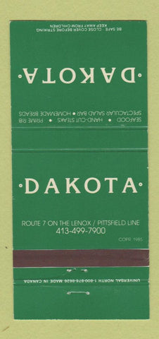 Matchbook Cover - Dakota Restaurant Pittsfield Lenox MA 30 Strike